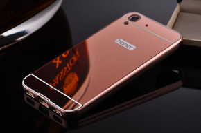 Луксозен алуминиев бъмпър с твърд гръб огледален златисто розов гръб за Huawei Y6 II CAM-L21 / Huawei Honor Holly 3